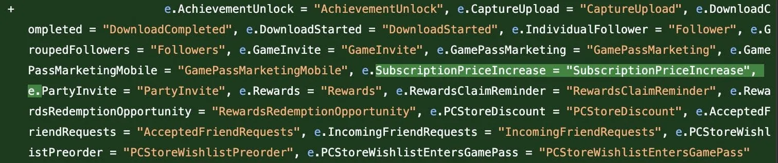 Xbox Game Pass indice